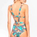 Tori Praver  Tropical Gray Bird Of Paradise Cutout Back One Piece Swimsuit XL Photo 7