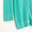 Talbots  Women’s Mint Green Waffle Knit Pima Cotton Cardigan Size Medium Photo 2
