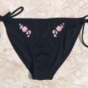 Topshop Black and Pink  Floral Embroidered String Bikini Bottoms Photo 1