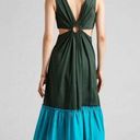 Anthropologie NEW  Geisha Designs Flounced Cut-Out Maxi Dress in Green Teal 10 Photo 3