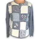 Dress Barn Vintage  Cardigan Sweater Knit Gray Patchwork Round Neck Pastel Floral Photo 0