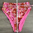 Aerie NWT  High Cut Cheeky Bikini Bottom Floral Rust Red Hot Pink Size Large Photo 6