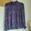 Joie , Purple Paisley Floral Smocked High Neck Blouson Sleeve Top, Medium Photo 6