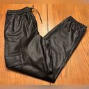 ZARA  Black Vegan Faux Leather Cargo Joggers Jogger Pants Size Large Photo 7