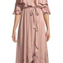 Bardot  Dress Womens 6 Bea Cold-Shoulder Ruffle Wrap Biscotti Dusty Pink Satin Photo 4