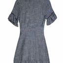 Moon River Heather Gray Blanket Stitch Linen Blend Ruffle Wrap Mini Dress Photo 5