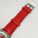 ma*rs M&M's Character  2015 Watch 35mm silver tone case red leather band running Photo 2