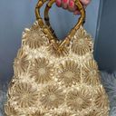 Vintage Floral Straw Bamboo Handle Bag Tote Purse Photo 0