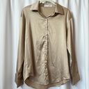 Gold Beige Satin Button Up Collared Shirt Shiny Minimalist Blouse Size Large Tan Photo 1