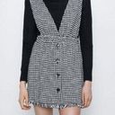 ZARA  Tweed Button Front Pinafore Mini Dress Sleeveless Blue Black White Sz Small Photo 0