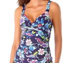 Anne cole  Navy Floral Paisley Tankini Swim Top Underwire Size 40B/38C Photo 0