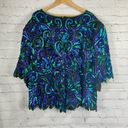 Laurence Kazar VTG  7X 100% Silk Sequin Beaded Blouse Peacock Green Blue Evening Photo 4