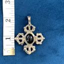 Onyx Medieval Black  Cabochon Stone SIlver Pewter Gothic Cross Pendant Photo 4