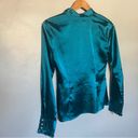 Iz Byer  Teal Blue Satin Dressy Ruffle Accent Top Size S Faux Crystal Buttons Photo 4