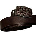 Gap  Brown Leather Ladies Belt, Red Enameled Floral Buckle, Sz S Photo 1