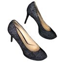 Nine West  Juliette Black Speckled Denim Metallic Suede Heels Photo 7