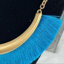 Anna & Ava  Fringe Bar Statement Necklace NWT Turquoise Blue Matte Gold Photo 1