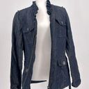 Lafayette 148  Full-Zip Belted Cotton Linen Blend Ruffle Denim Jacket Size 12 Photo 1