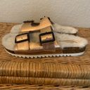 mix no. 6  Faux Fur Lined Rose Gold Birkenstock Sandal Slides Size 7.5 Photo 3