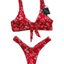 Zaful  Bikini Set Red White Floral Knot Cheeky Two Piece Swim Bikini Size 4 NEW Photo 10