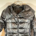 BCBG MAXAZRIA Long Puffer Coat Black Shiny Metallic Full Zip Size Small Photo 7