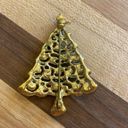 Vintage 1950s Retro Enamel Christmas Tree Crystal Ornament Gold Tone Brooch Pin Green Photo 2