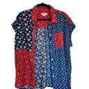 Style & Co  1X Floral Patchwork Red White Blue Button Up Photo 2