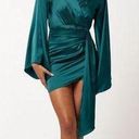 Blue Blush  Emerald Long Sleeve Satin Drape Mini Dress Sz M NEW Photo 0