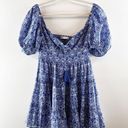 ZARA  Floral Ballon Short Puff Sleeve Mini Sundress Blue White Medium Photo 3