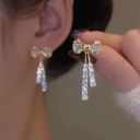 Crystal Bow Silver Earrings- Gift Wrap, Present, Cute Women's Jewelry, Christmas Photo 1