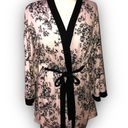 Linea Donatella Vintage  Pastel Pink Black Florals Trim Stretchy Robe Large Photo 0