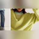 Free People NWOT  We the Free Classic Striped Oversized Crewneck - Lime Combo - S Photo 3