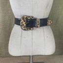 Adrienne Landau Black Leather Dress Trouser Belt W/ Leopard Print Cow Fur  34-38 In. Size M-Lrg Photo 10