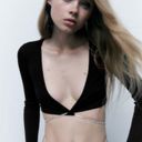 ZARA Seamless Ribbed Crop Top With Rhinestones Photo 0