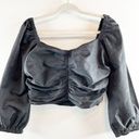 J.Crew  Ruched Puff Sleeve Sweetheart Neck Crop Top Black 10 Photo 4