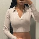 Polo NWOT Nude Long sleeve V-neck collared  crop top. Photo 2