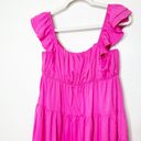 Free The Roses  NWT Flamingo Fuchsia Pink Poplin Tiered Ruffle Maxi Dress Small Photo 10