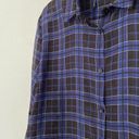 The Kooples The‎  Shirt Womens Medium Sheer Plaid Black Blue Silk Blend Button Up Photo 2