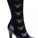 Demonia  Tesla Black Steampunk Heeled Boots with Skull Butterflies Photo 8