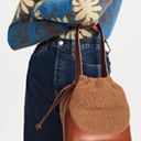 STAUD NWT  Women's Brown Tan Cinch Bucket Bag Leather Fleece Shearling Teddy Photo 2