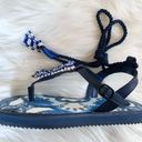 Farm Rio  Blue Tile Beaded Flat Lace Up Sandals Blue Size 6 NEW WITHOUT BOX Photo 11