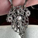 Antique Art Nouveau Silver Tone Czech Glass Blue Chrysoprase Necklace 1890’s Photo 5