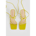 Karen Millen  Leather Ankle Tie Heeled Sandal Lime Green Yellow Neon Square Toe Photo 3