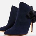 ZARA  Leather Navy Blue Pom Pom Detail Heel Ankle Boots Size 9.5 Photo 0