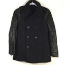 All Saints Zaskia Pea Coat Navy Wool Black Leather
Sleeves Double Breasted Photo 4