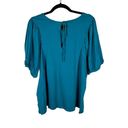 JACK + Avery Womans Plus Size 2X Teal Green Short Puff Sleeve Blouse Keyhole Photo 1