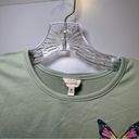 Self Esteem  Green Butterfly Graphic Short Sleeve Twist Knot Crop top size M Photo 2