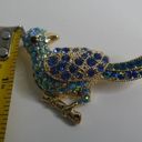 Monet  Signed Bird on Branch Brooch Pin Gold Tone Rhinestones Sparkly Iridescent Photo 8