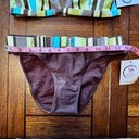 NWT Y2K Retro Buzois Brown White Blue Striped Halter Top Bikini Set Size Large Photo 9