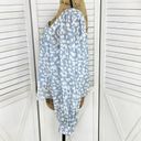 Petal Lucca  Print Square Neck Crop Blouse Blue White Large Long Balloon Sleeve Photo 2